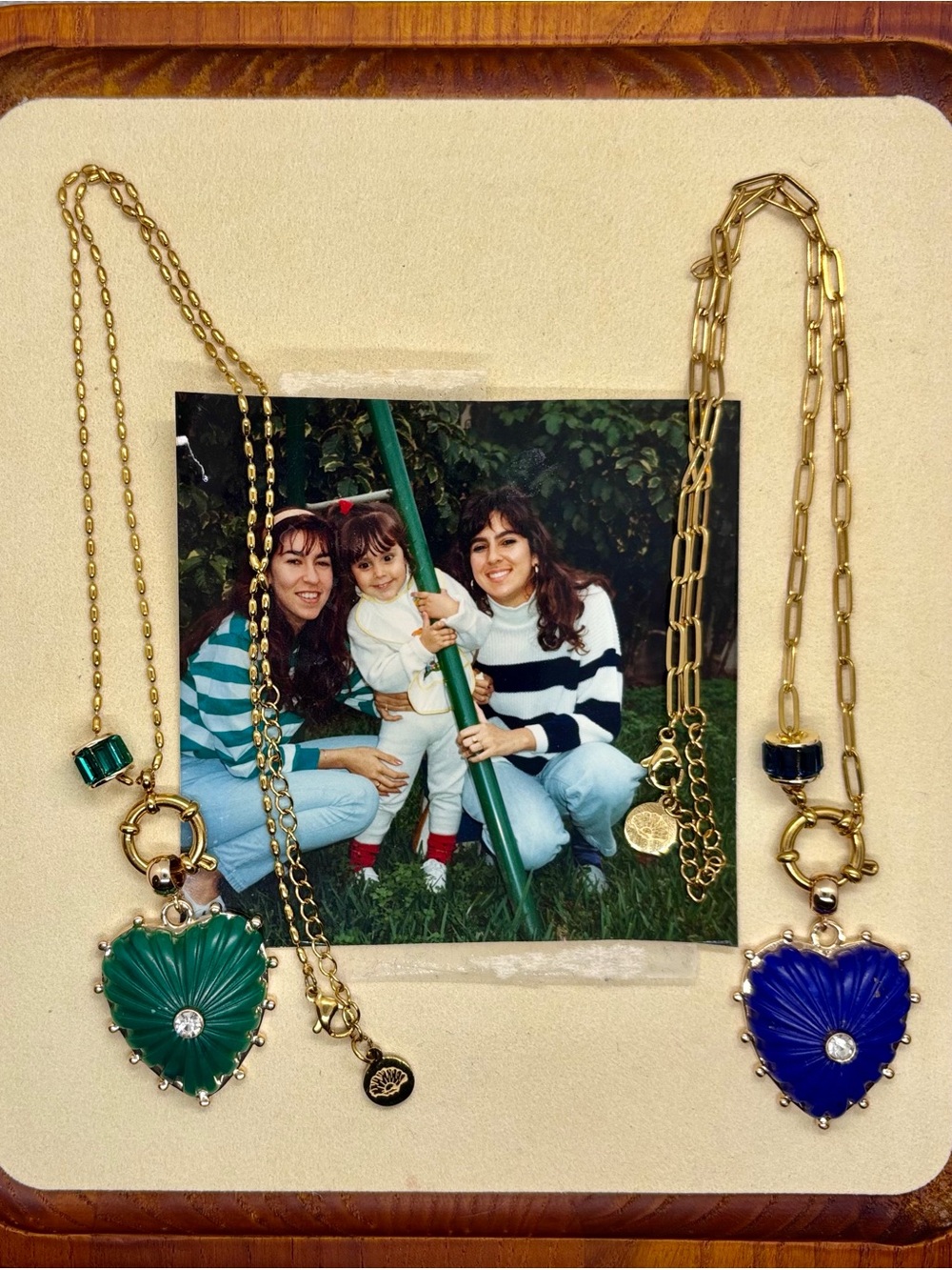 Gold Chain Necklace with Green Heart Pendant - Women Jewelry Necklaces